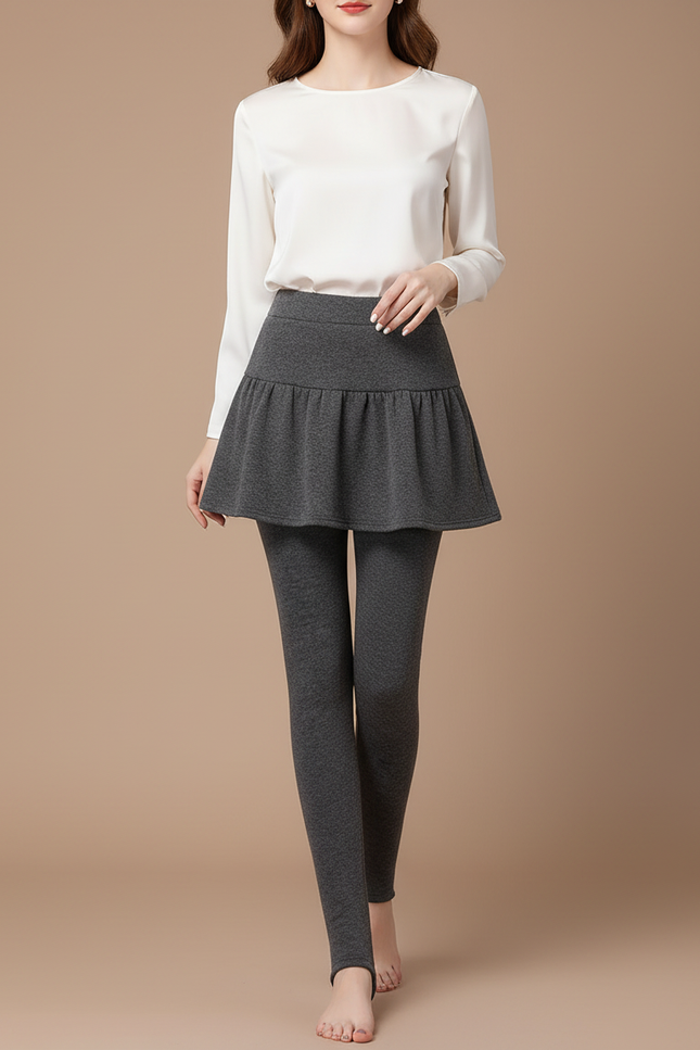 Pantalon Jupe Chaud Épais Doux Plissé Hiver - Gris Molleton