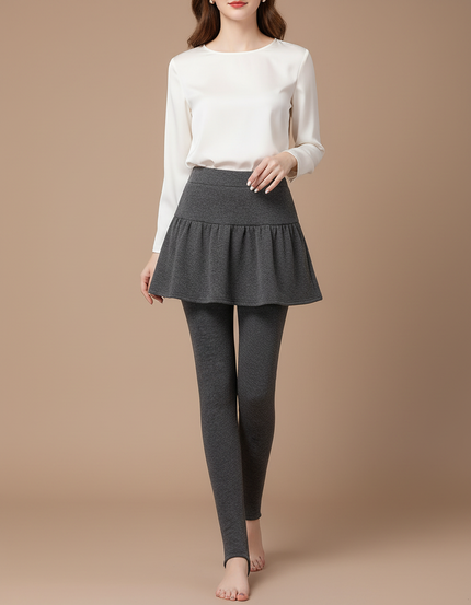 Pantalon Jupe Chaud Épais Doux Plissé Hiver - Gris Molleton