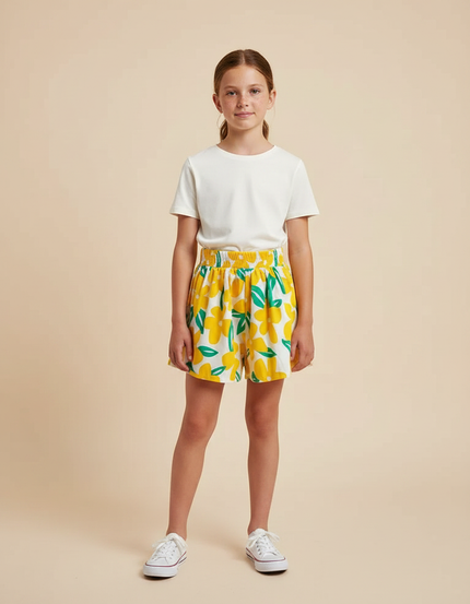 Pantalon Jupe Fleuri Jaune Ample Confortable Fille - Viscose