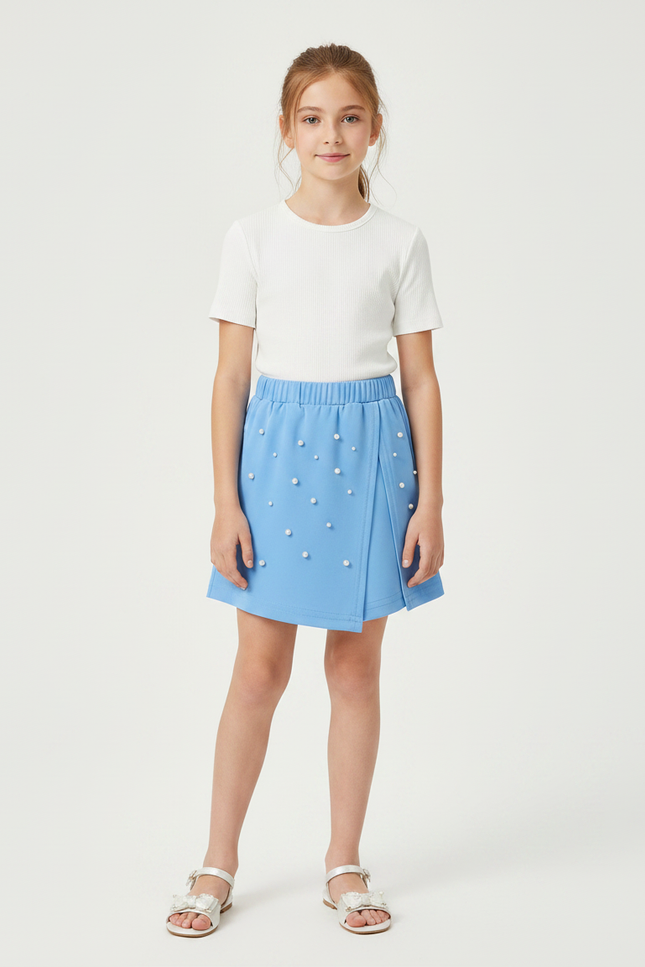 Pantalon Jupe Bleu Perles Élastique Fille Élégant - Polyester