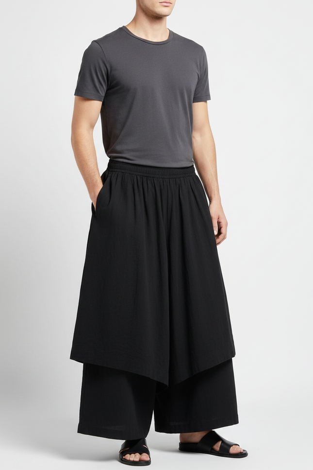 Pantalon Jupe Noir Ample Fluide Décontracté Moderne - Viscose