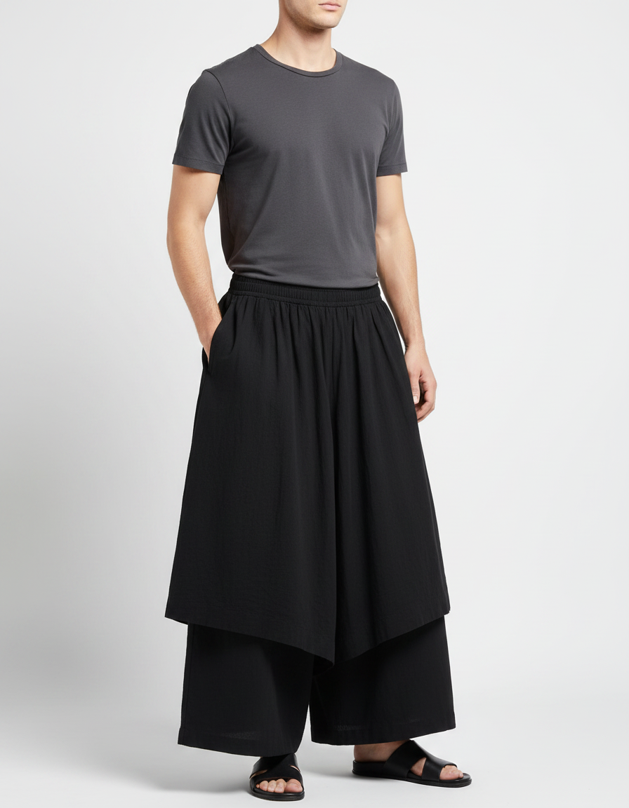 Pantalon Jupe Noir Ample Fluide Décontracté Moderne - Viscose
