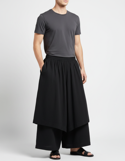 Pantalon Jupe Noir Ample Fluide Décontracté Moderne - Viscose