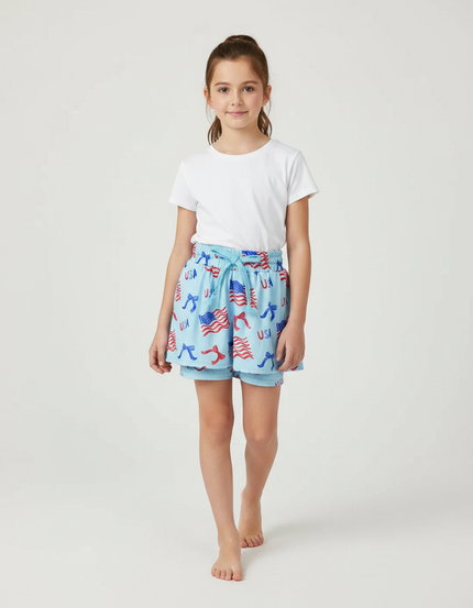 Pantalon Jupe Bleu Imprimé Drapeaux Américains Été - Coton