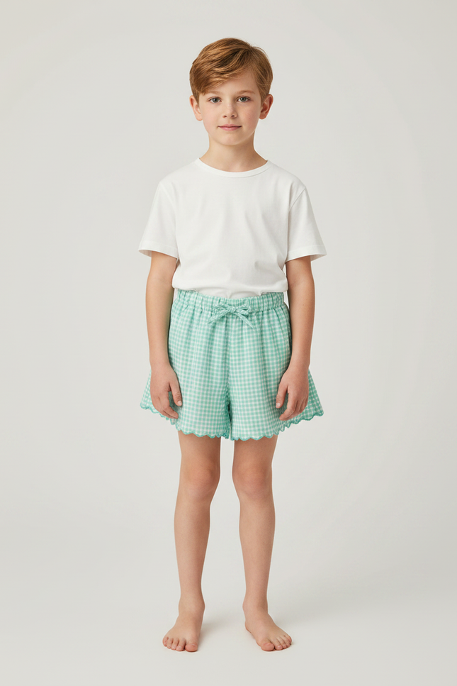 Pantalon Jupe Vert Vichy Scallop Garçon Décontracté - Coton
