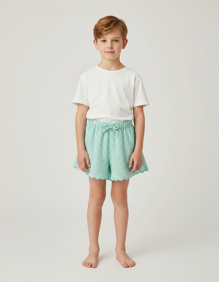 Pantalon Jupe Vert Vichy Scallop Garçon Décontracté - Coton