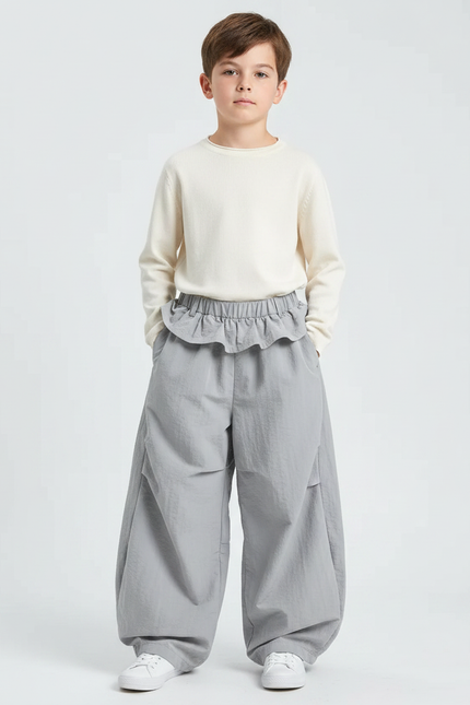 Pantalon Jupe Gris Ample Décontracté Enfant Léger - Polyester