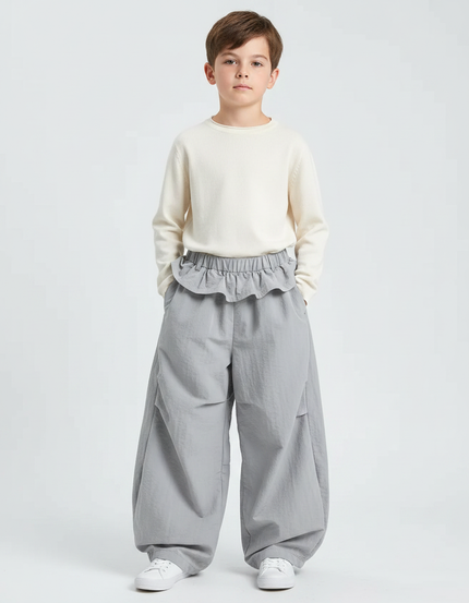 Pantalon Jupe Gris Ample Décontracté Enfant Léger - Polyester