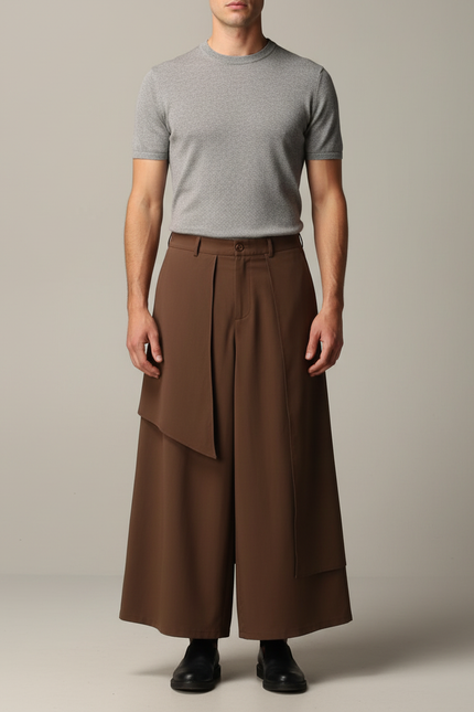 Pantalon Jupe Marron Ample Fluide Déstructuré Homme - Polyester