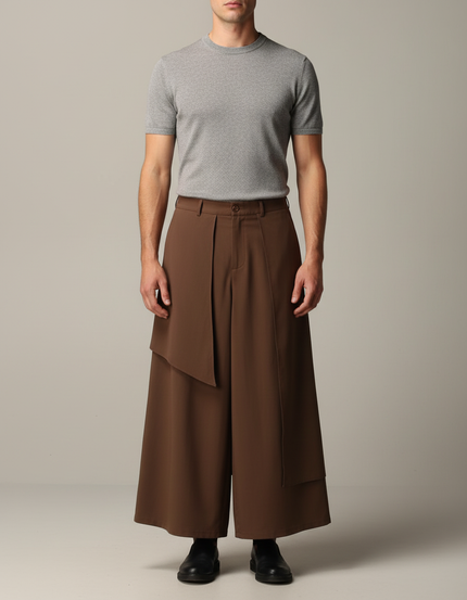 Pantalon Jupe Marron Ample Fluide Déstructuré Homme - Polyester