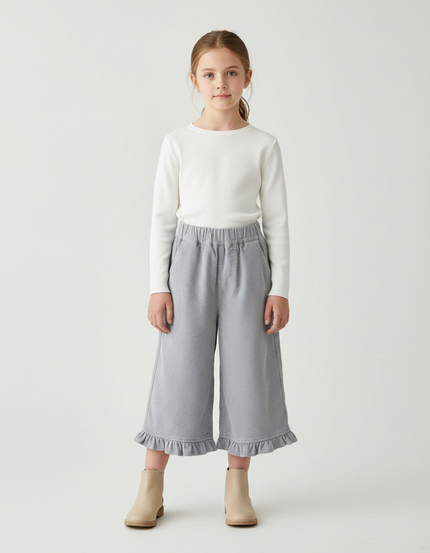 Pantalon Jupe Gris Côtelé Volants Ample Enfant - Cordé