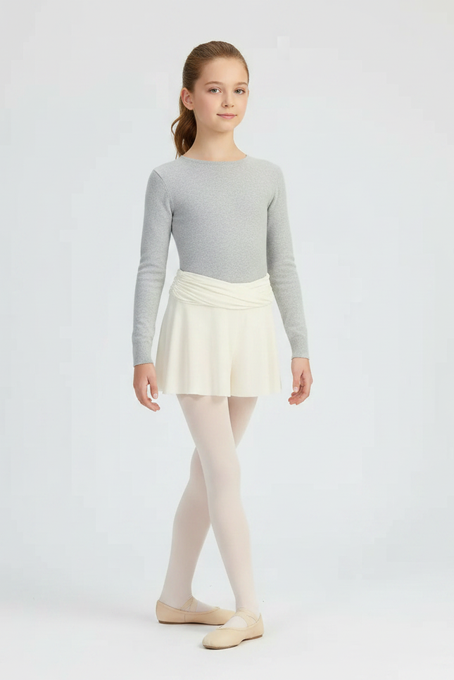 Pantalon Jupe Crème Plissé Fluide Danse Fille - Beige Polyester