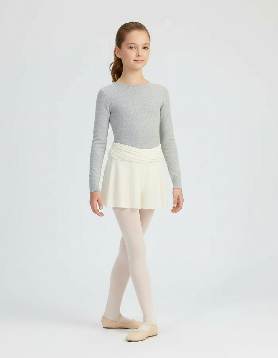 Pantalon Jupe Crème Plissé Fluide Danse Fille - Beige Polyester