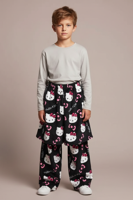Pantalon Jupe Noir Hello Kitty Molletonné Doux Enfant