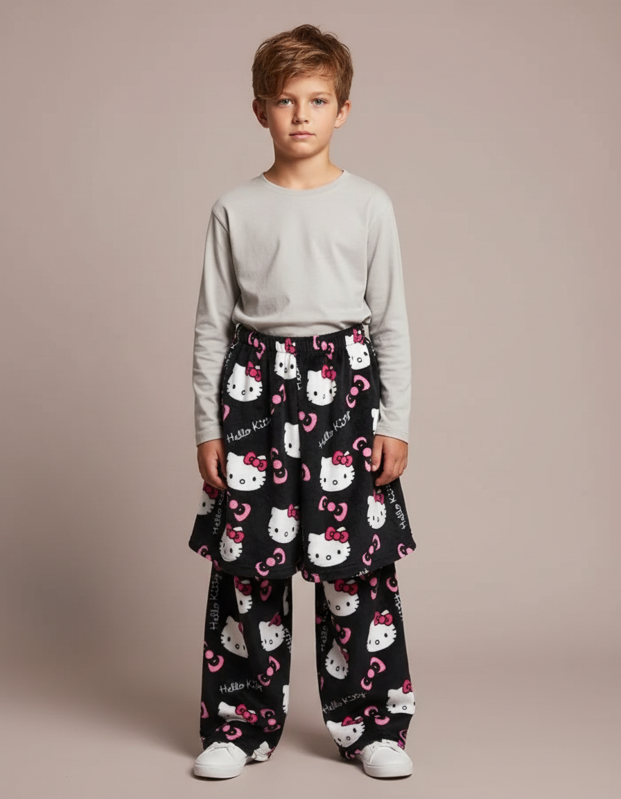 Pantalon Jupe Noir Hello Kitty Molletonné Doux Enfant