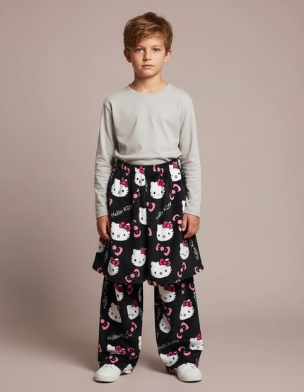 Pantalon Jupe Noir Hello Kitty Molletonné Doux Enfant