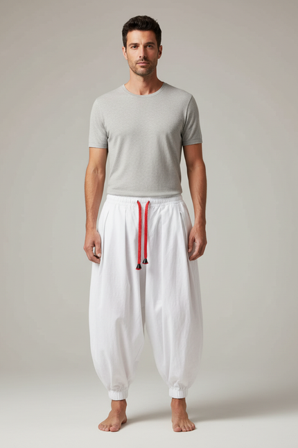 Pantalon Jupe Harem Blanc Coton Ample Homme
