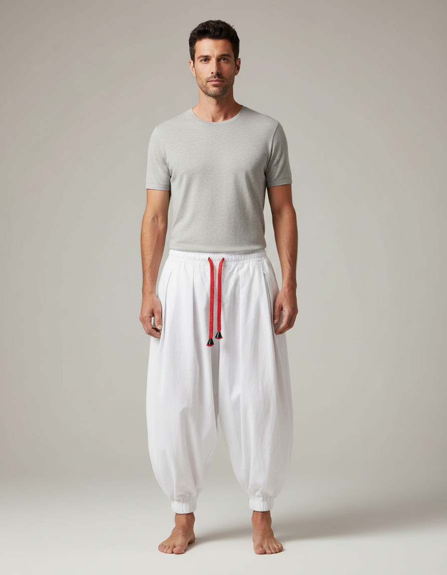 Pantalon Jupe Harem Blanc Coton Ample Homme