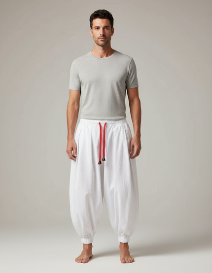 Pantalon Jupe Harem Blanc Coton Ample Homme