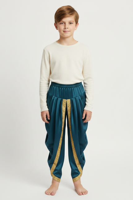 Pantalon Jupe Sarouel Satiné Bleu Doré Enfant