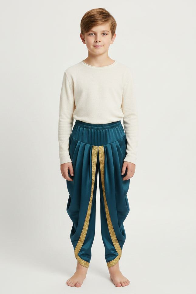 Pantalon Jupe Sarouel Satiné Bleu Doré Enfant