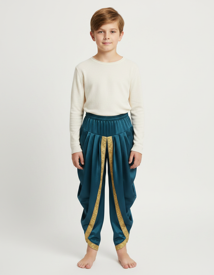 Pantalon Jupe Sarouel Satiné Bleu Doré Enfant