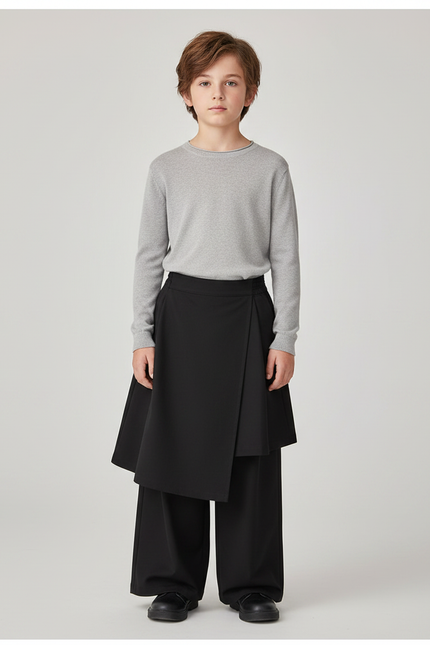 Pantalon Jupe Noir Ample Asymétrique Garçon Moderne - Polyester