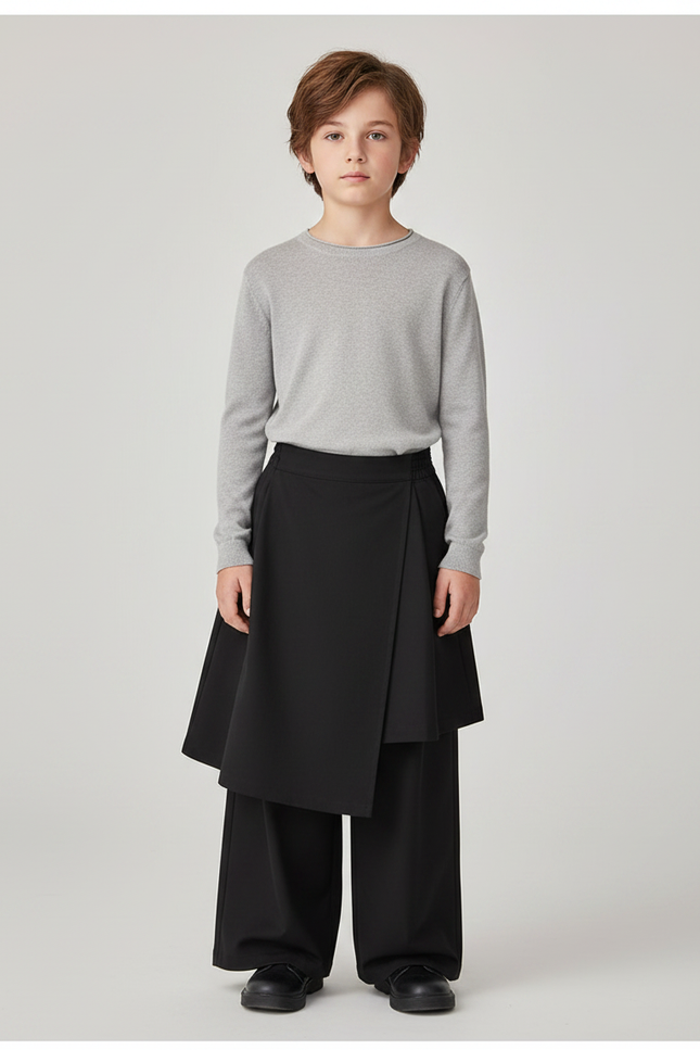 Pantalon Jupe Noir Ample Asymétrique Garçon Moderne - Polyester