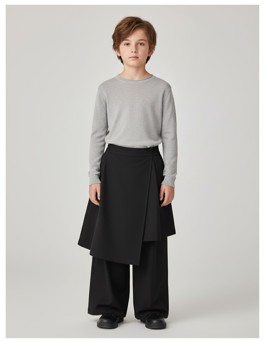 Pantalon Jupe Noir Ample Asymétrique Garçon Moderne - Polyester