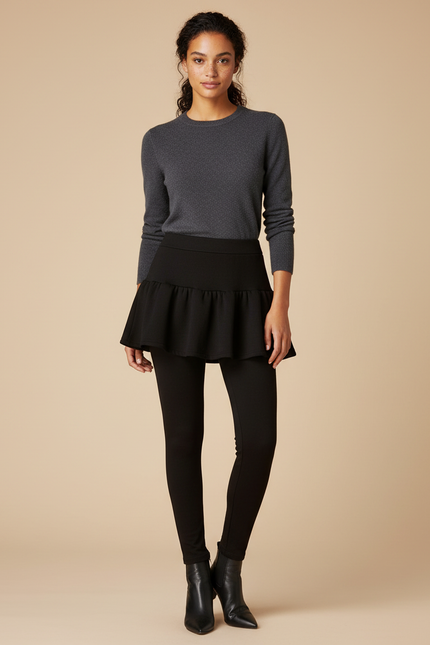 Pantalon Jupe Noir Volants Évasé Élégant - Maille