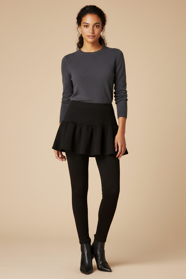 Pantalon Jupe Noir Volants Évasé Élégant - Maille