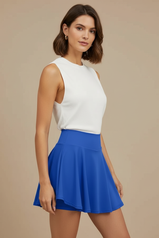 Pantalon Jupe Bleu Royal Évasé Fluide Décontracté Femme - Polyester