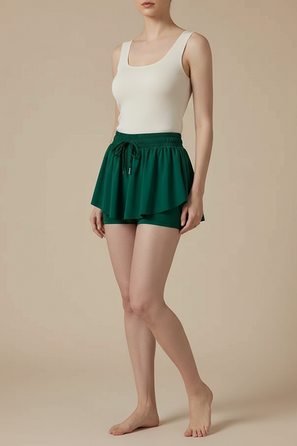 Pantalon Jupe Vert Émeraude Fluide Sportif Intégré Femme - Polyester