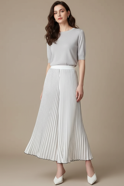 Pantalon Jupe Blanc Plissé Fluide Élégant - Polyester