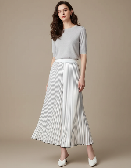 Pantalon Jupe Blanc Plissé Fluide Élégant - Polyester