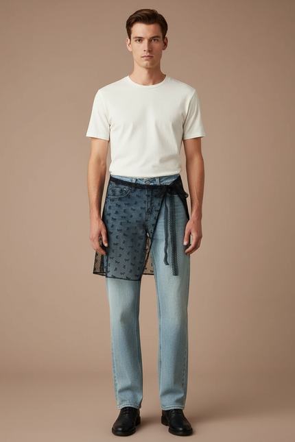 Pantalon Jupe Jean Tulle Noir Brodé Homme - Bleu