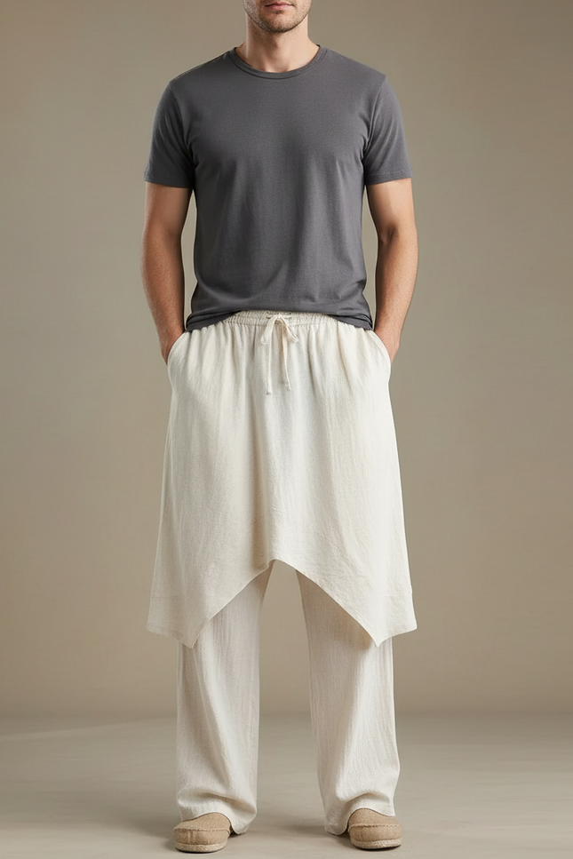 Pantalon Avec Jupe Longue Intégrée - Beige Lin