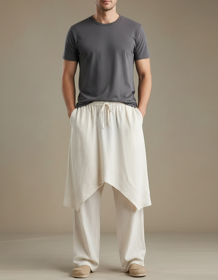 Pantalon Avec Jupe Longue Intégrée - Beige Lin