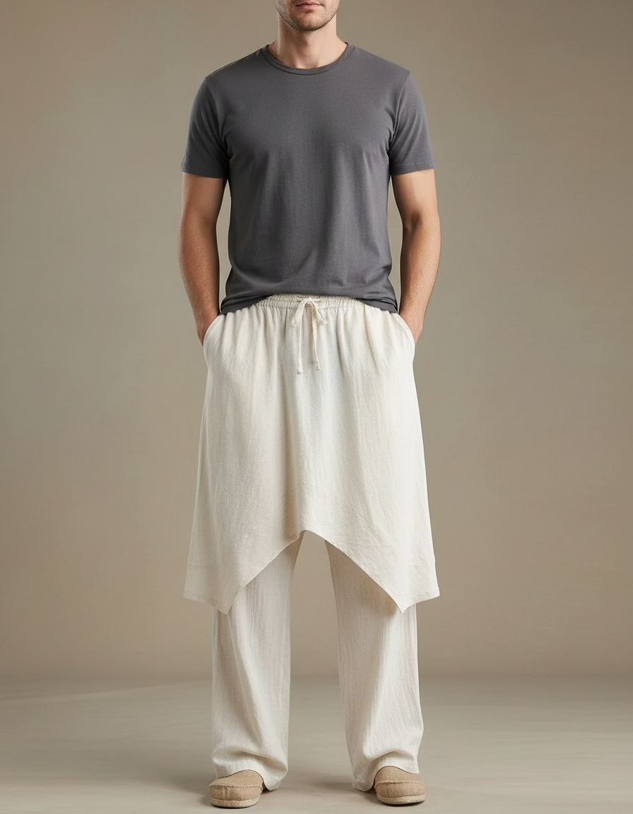 Pantalon Avec Jupe Longue Intégrée - Beige Lin