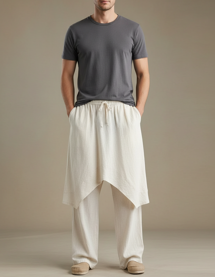 Pantalon Avec Jupe Longue Intégrée - Beige Lin