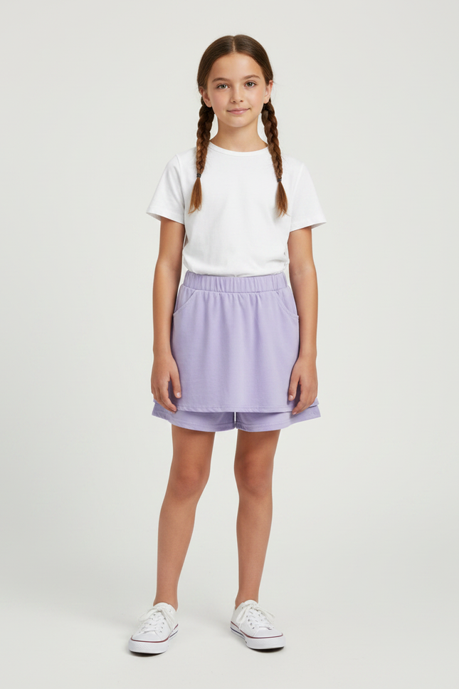 Pantalon Jupe Lilas Ample Superposé Coton Enfant - Violet Molleton