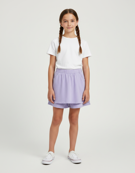Pantalon Jupe Lilas Ample Superposé Coton Enfant - Violet Molleton