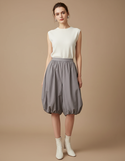 Pantalon Jupe Gris Ample Ballon Fluide Femme - Polyester