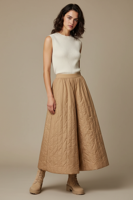 Pantalon Jupe Beige Matelassé Ample Hiver Décontracté - Polyester