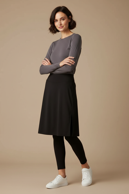 Pantalon Jupe Noir Longueur Cheville Fendu Décontracté - Polyester