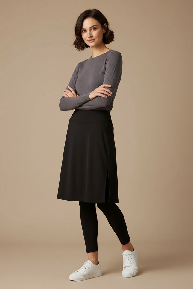 Pantalon Jupe Noir Longueur Cheville Fendu Décontracté - Polyester