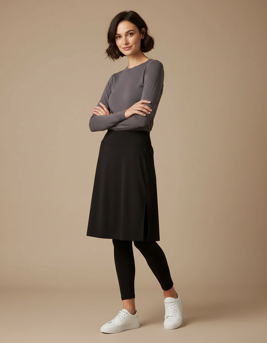 Pantalon Jupe Noir Longueur Cheville Fendu Décontracté - Polyester