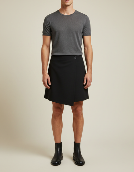 Pantalon Jupe Noir Asymétrique Minimaliste Homme - Gabardine