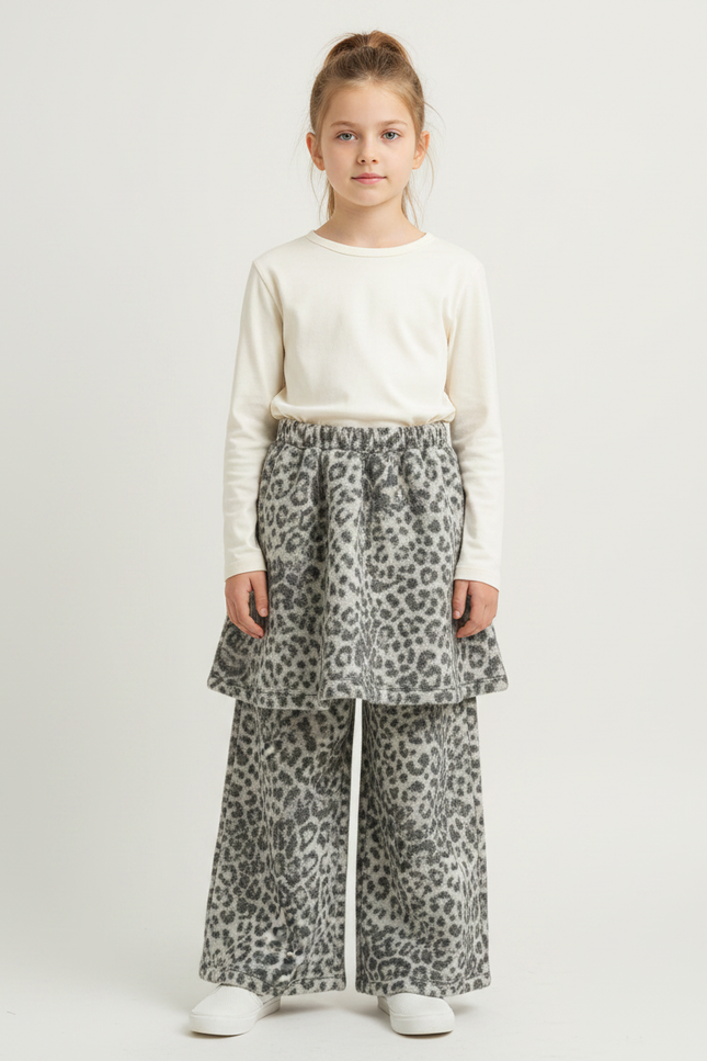 Pantalon Jupe Léopard Épais Chaud Polaire Fille - Gris Molleton