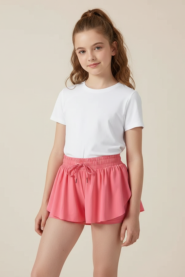 Pantalon Jupe Rose Fluide Athlétique Superposé Fille - Polyester